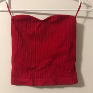 Red sweetheart neckline ribbed tube top
